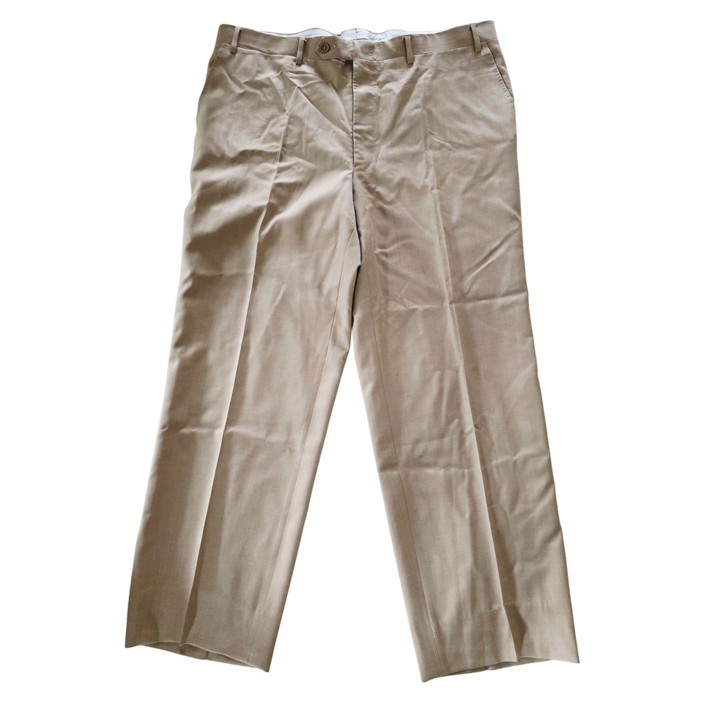 Canali 7 Wool Tessuto Italy Dress Pants Tan Pleated Flat Front Menswear Inspired